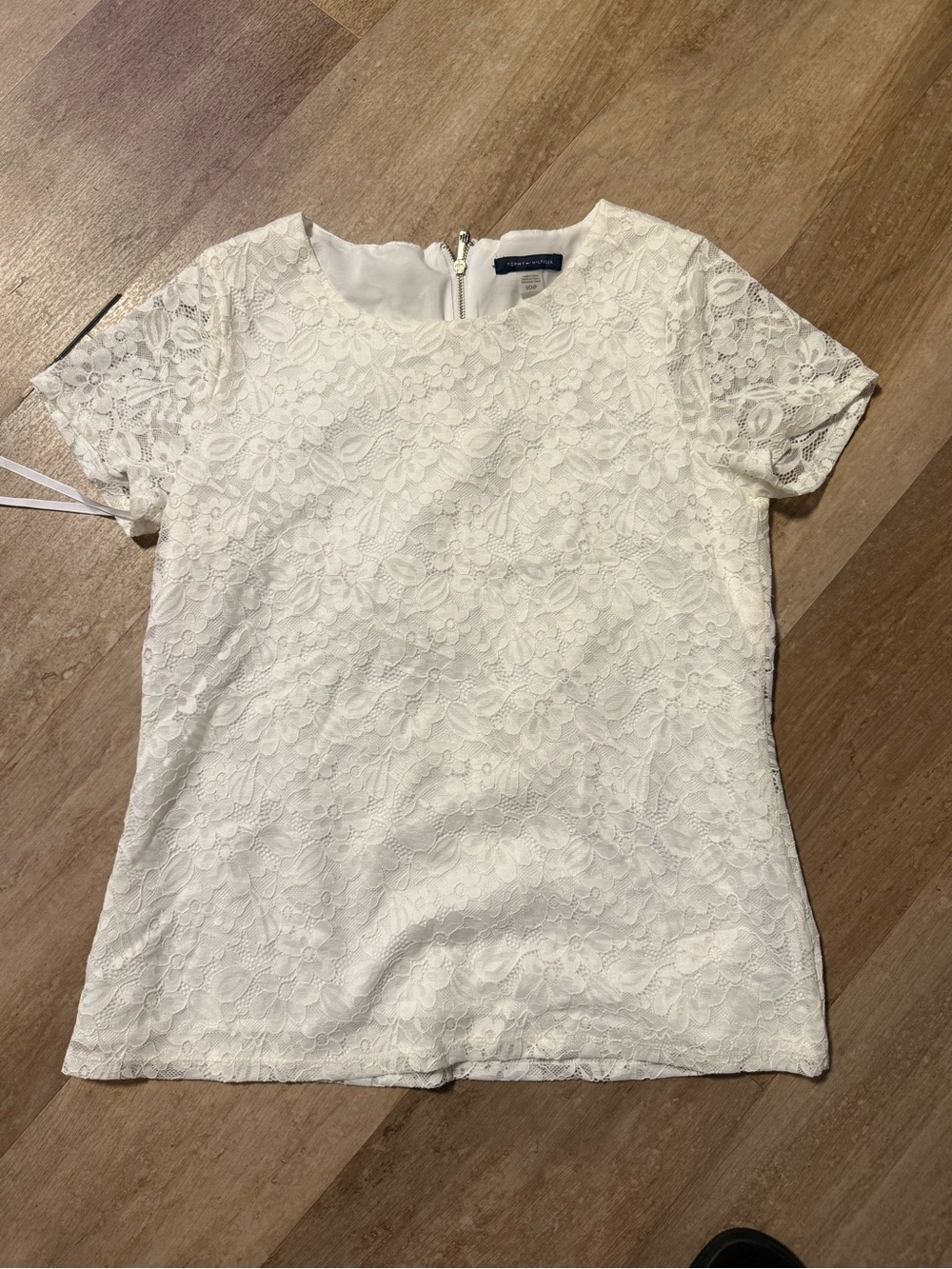 Tommy Hilfiger Ivory Lace Short Sleeve Blouse